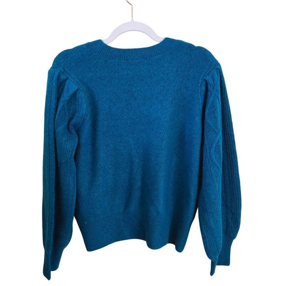 1. State NWT Variegated Cables Crew Sweater Teal Balloon Sleeve Size L - Picture 3 of 9